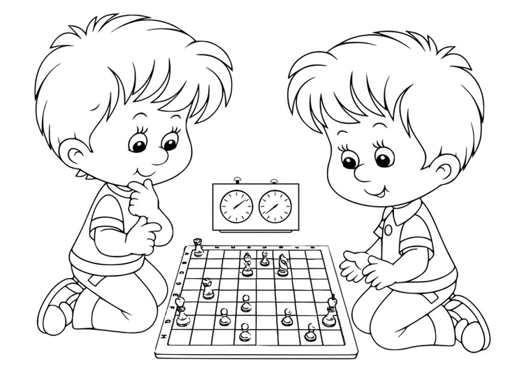jumeaux jouant aux échecs - publicdomainvectors.org